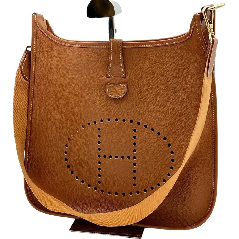 Hermes Evelyne GM Brown Tan Clemence Leather Shoulder Bag